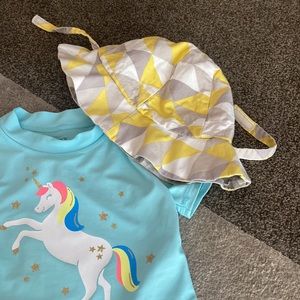 CARTERS Baby Girl Unicorn Rashguard with Gymboree hat